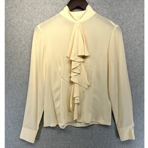 Vintage Patrick Christopher Blouse Silk Ruffle Front 4 Vanilla Cream Long Sleeve